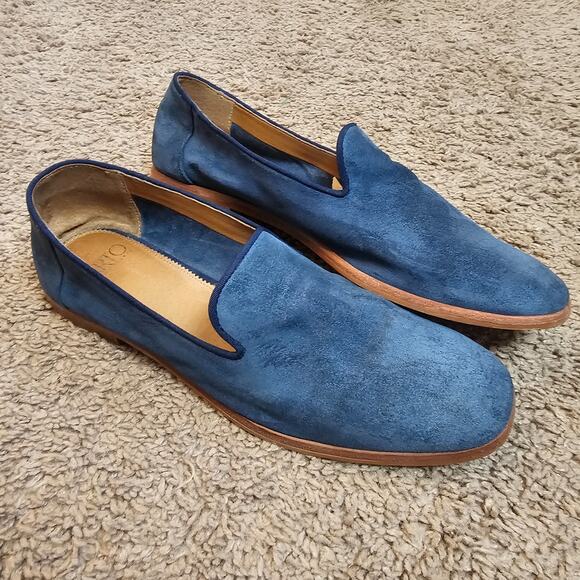 Franco Sarto Leather A FALLON Suede Slip On Flats Size 9 M Blue Square Toe Bone - Picture 3 of 10